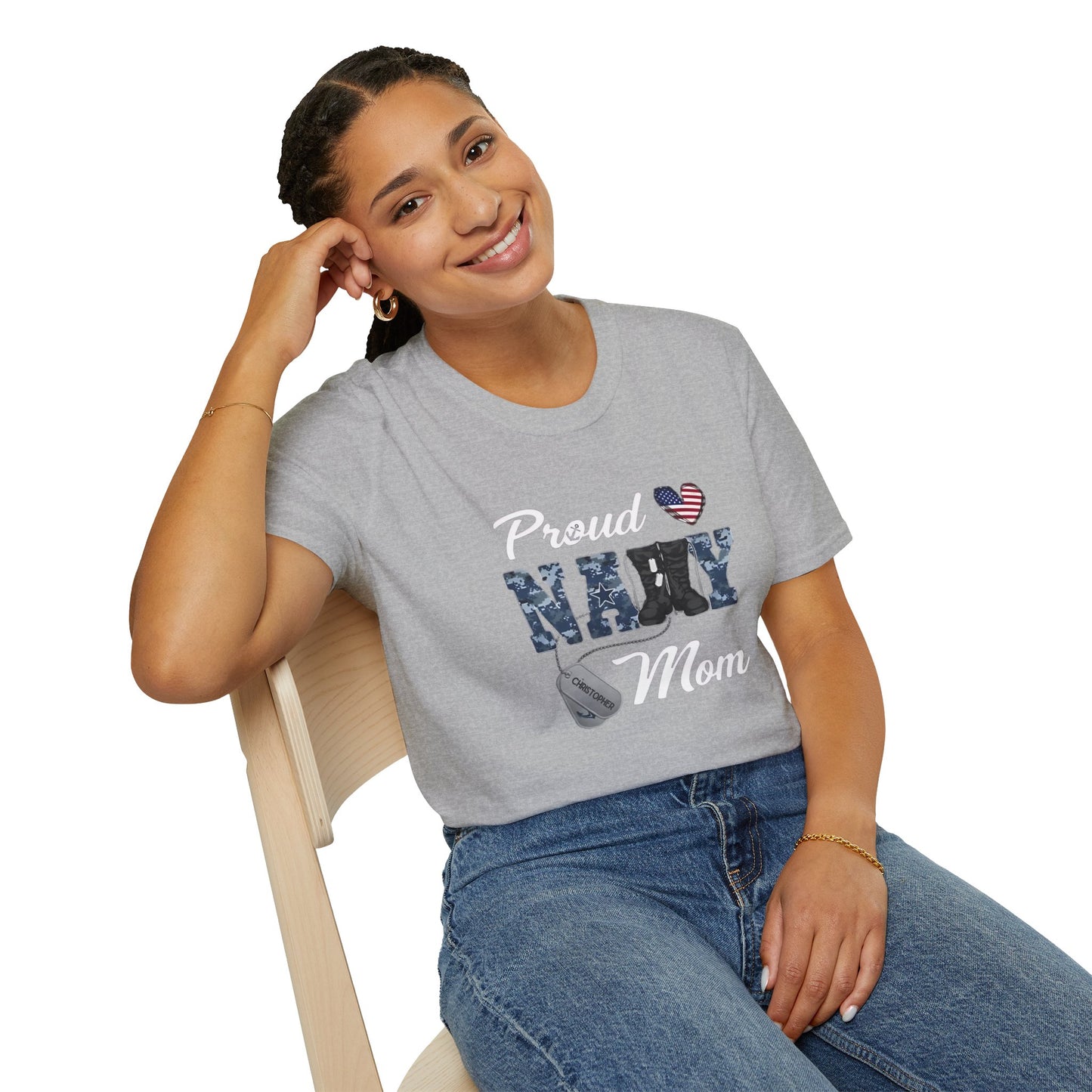 Proud Navy Mom Customized Tee Unisex Softstyle T-Shirt