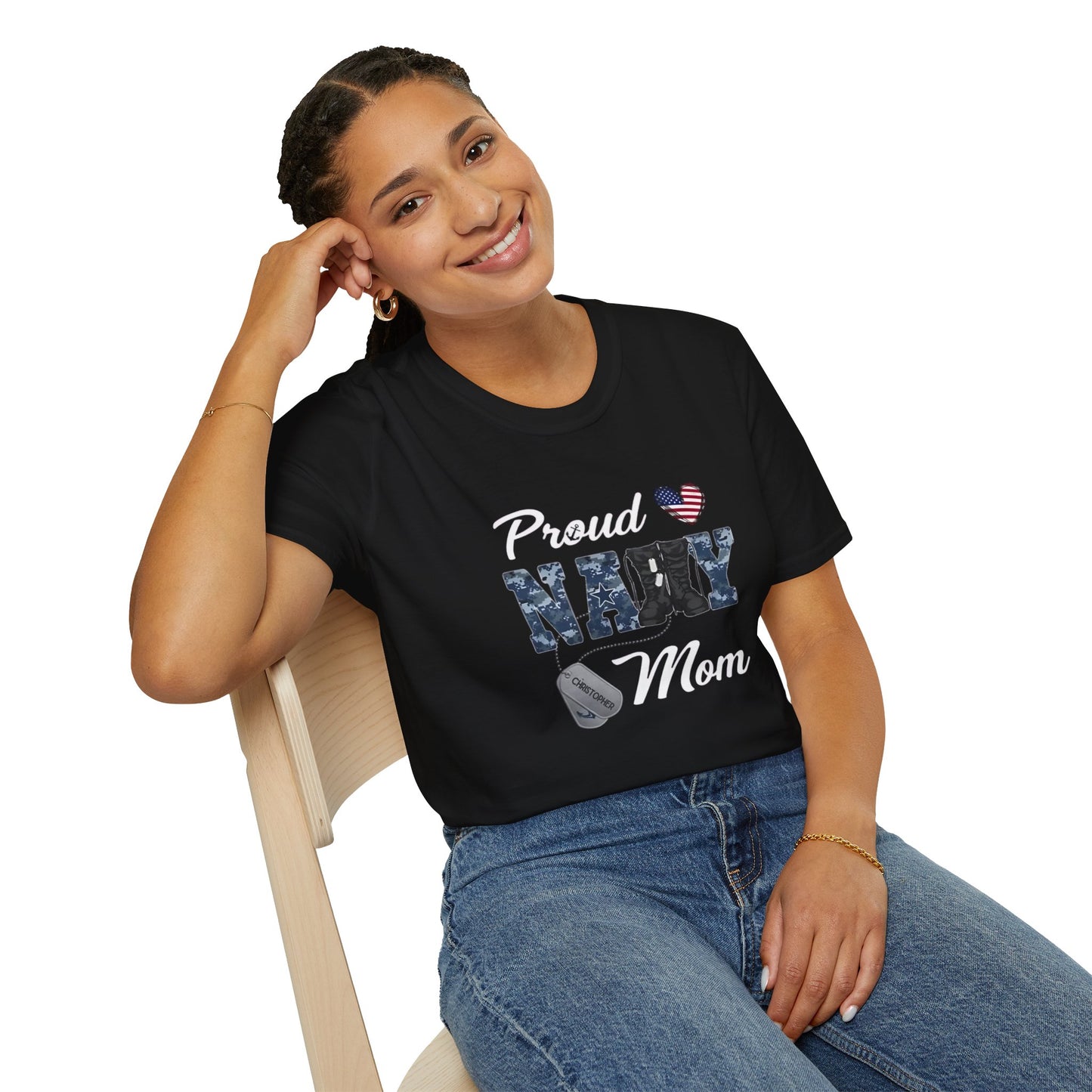 Proud Navy Mom Customized Tee Unisex Softstyle T-Shirt