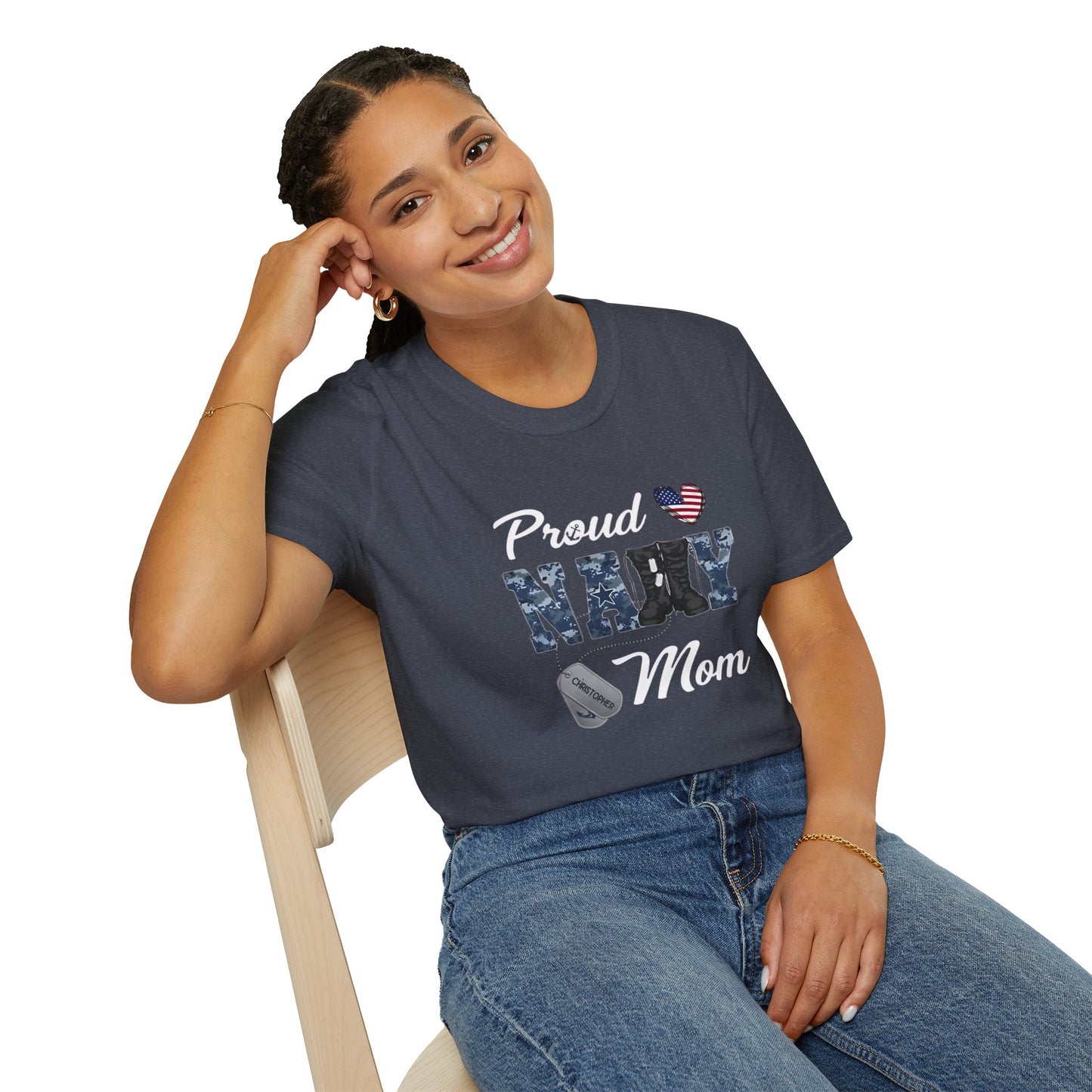 Proud Navy Mom Customized Tee Unisex Softstyle T-Shirt