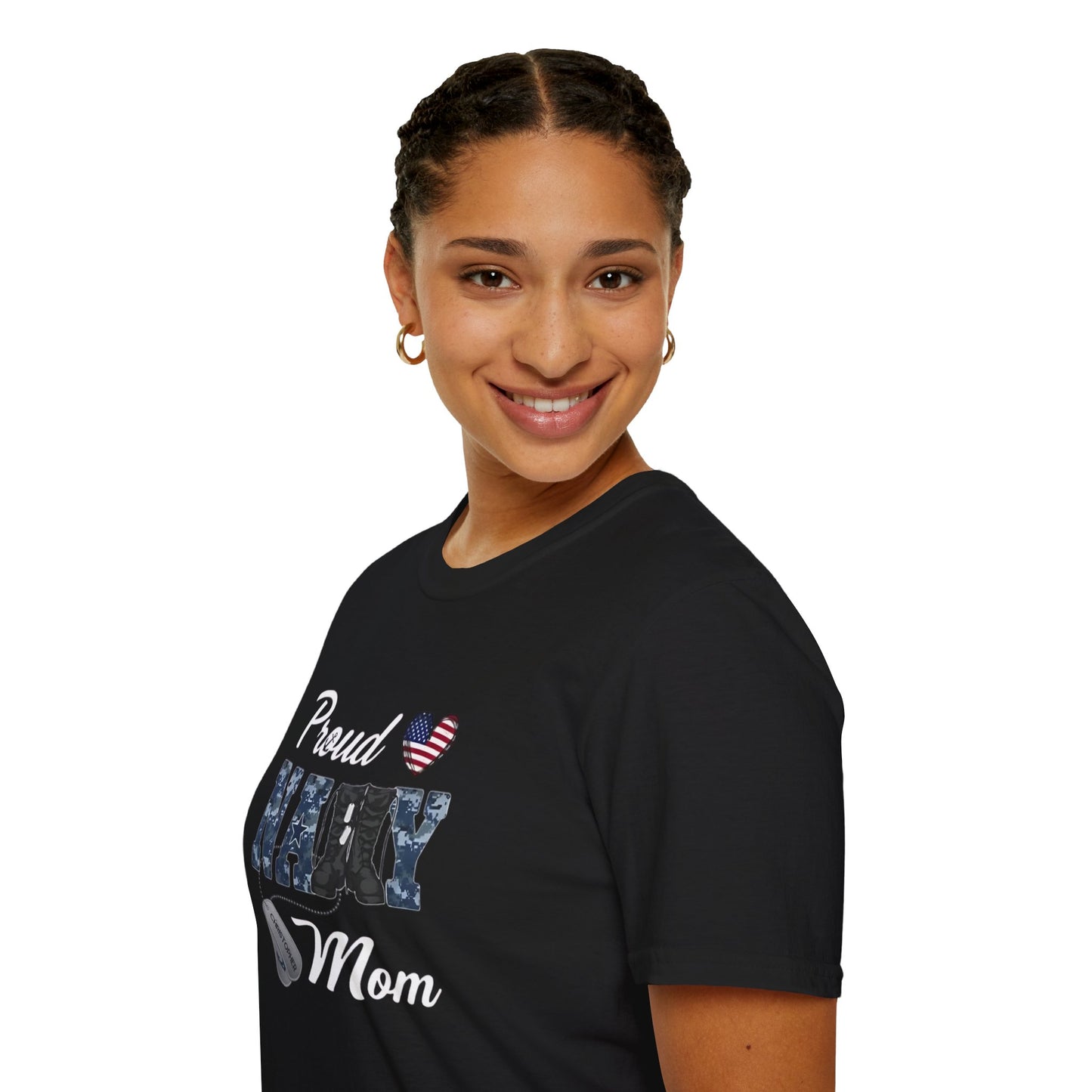 Proud Navy Mom Customized Tee Unisex Softstyle T-Shirt